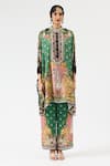 Rajdeep Ranawat_Green Silk Printed Floral Band Collar Chanel Botanical Tunic _Online_at_Aza_Fashions