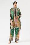 Buy_Rajdeep Ranawat_Green Silk Printed Floral Band Collar Chanel Botanical Tunic _Online_at_Aza_Fashions