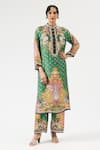 Buy_Rajdeep Ranawat_Green Silk Printed Floral Band Collar Ramin Kurta _at_Aza_Fashions