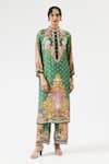 Rajdeep Ranawat_Green Silk Printed Floral Band Collar Ramin Kurta _Online_at_Aza_Fashions