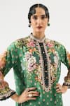 Shop_Rajdeep Ranawat_Green Silk Printed Floral Band Collar Ramin Kurta _Online_at_Aza_Fashions