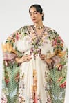 Rajdeep Ranawat_Multi Color Silk Printed Floral V Neck Imama Bead Work Kaftan _at_Aza_Fashions