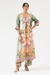 Buy_Rajdeep Ranawat_Multi Color Silk Printed Floral V Neck Banera Kimono Tunic _at_Aza_Fashions