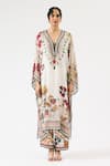 Rajdeep Ranawat_Ivory Silk Printed Floral V Neck Gufrina Bead Work Kaftan _Online_at_Aza_Fashions