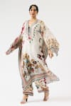 Shop_Rajdeep Ranawat_Ivory Silk Printed Floral V Neck Gufrina Bead Work Kaftan _Online_at_Aza_Fashions