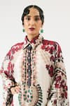 Rajdeep Ranawat_Ivory Silk Printed Floral Collared Sharifa Boxy Shirt Kaftan _Online_at_Aza_Fashions