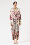 Rajdeep Ranawat_Ivory Silk Printed Floral V Neck Inayat Kaftan Dress _Online_at_Aza_Fashions