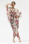 Shop_Rajdeep Ranawat_Ivory Silk Printed Floral V Neck Inayat Kaftan Dress _Online_at_Aza_Fashions