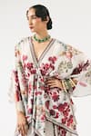 Rajdeep Ranawat_Ivory Silk Printed Floral V Neck Inayat Kaftan Dress _at_Aza_Fashions