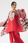 Rajdeep Ranawat_Red Silk/modal Printed Floral Round Insha Ornamental Top With Draped Skirt _at_Aza_Fashions