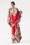 Buy_Rajdeep Ranawat_Red Silk/modal Printed Floral Round Insha Ornamental Top With Draped Skirt 