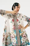 Rajdeep Ranawat_Ivory Silk Printed Floral Band Nilofer Ornamental Tunic _at_Aza_Fashions