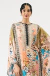 Buy_Rajdeep Ranawat_Blue Silk Printed Floral Round Beatrice Kaftan _Online_at_Aza_Fashions