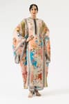 Rajdeep Ranawat_Blue Silk Printed Floral Round Beatrice Kaftan _at_Aza_Fashions