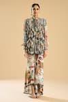 Buy_Rajdeep Ranawat_Ivory Silk Printed Floral Tie-up Franchesca Frilled Shirt _Online_at_Aza_Fashions