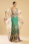 Buy_Rajdeep Ranawat_Ivory Silk Crepe Printed Floral Plunging V Camilla Flared Gown _at_Aza_Fashions