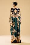 Shop_Rajdeep Ranawat_Green Silk Printed Floral Plunging V Imama Kaftan _at_Aza_Fashions