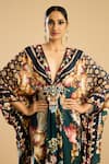 Buy_Rajdeep Ranawat_Green Silk Printed Floral Plunging V Imama Kaftan _Online_at_Aza_Fashions