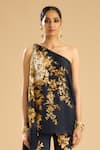 Buy_Rajdeep Ranawat_Black Silk Printed Floral Sara One-shoulder Tunic _Online_at_Aza_Fashions