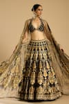 Buy_Rajdeep Ranawat_Black Dupion Printed Floral Leela Bead Work Lehenga _at_Aza_Fashions