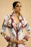 Rajdeep Ranawat_Ivory Dutches Satin Printed Floral Lapel Collar Freya Long Jacket _at_Aza_Fashions