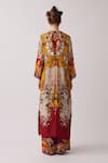 Shop_Rajdeep Ranawat_Red Silk Printed Floral V Neck Banno Kaftan _at_Aza_Fashions