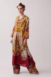 Buy_Rajdeep Ranawat_Red Silk Printed Floral V Neck Banno Kaftan _Online_at_Aza_Fashions