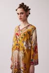 Shop_Rajdeep Ranawat_Red Silk Printed Floral V Neck Banno Kaftan _Online_at_Aza_Fashions