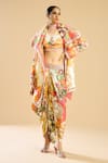 Buy_Rajdeep Ranawat_Ivory Dutches Satin Printed Garden Cowl Neck Manorama Jacket _at_Aza_Fashions