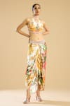 Buy_Rajdeep Ranawat_Ivory Poly Lycra Printed Vintage Floral Round High Neck Ceri Crop Top _Online_at_Aza_Fashions