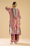 Buy_Rajdeep Ranawat_Pink Silk Printed Floral Band Collar Ghazala Tunic _at_Aza_Fashions