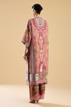 Shop_Rajdeep Ranawat_Pink Silk Printed Floral Band Collar Ghazala Tunic _at_Aza_Fashions