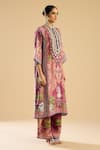 Buy_Rajdeep Ranawat_Pink Silk Printed Floral Band Collar Ghazala Tunic _Online_at_Aza_Fashions