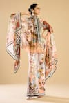 Buy_Rajdeep Ranawat_Ivory Silk Printed Bloom Round High Neck Gabriella Kimono Top _Online_at_Aza_Fashions