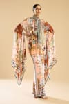 Rajdeep Ranawat_Ivory Silk Printed Bloom Round High Neck Gabriella Kimono Top _at_Aza_Fashions