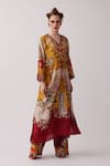 Buy_Rajdeep Ranawat_Yellow Kaftan Silk Printed Abstract Floral V-neck Banno With Pant _at_Aza_Fashions