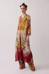 Buy_Rajdeep Ranawat_Yellow Kaftan Silk Printed Abstract Floral V-neck Banno With Pant _Online_at_Aza_Fashions