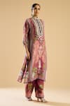 Buy_Rajdeep Ranawat_Pink Kurta Silk Printed Damask Band Ghazala With Pant _Online_at_Aza_Fashions