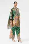 Buy_Rajdeep Ranawat_Emerald Green Tunic Silk Printed Floral Blossom Band Chanel With Pant _Online_at_Aza_Fashions