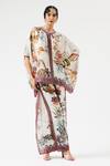 Rajdeep Ranawat_Grey Tunic Silk Printed Floral Round Hanan With Layered Pant _Online