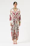 Rajdeep Ranawat_Ivory Kaftan Silk Printed Flower V-neck Inayat With Dhoti Pant _Online_at_Aza_Fashions