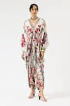 Buy_Rajdeep Ranawat_Ivory Kaftan Silk Printed Flower V-neck Inayat With Dhoti Pant _Online_at_Aza_Fashions