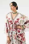 Rajdeep Ranawat_Ivory Kaftan Silk Printed Flower V-neck Inayat With Dhoti Pant _at_Aza_Fashions