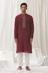 Alaya Advani_Maroon Kurta Silk Embroidered Thread Foliage Vine With Pant _Online_at_Aza_Fashions