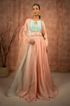 Buy_Shreeka_Peach Satin Organza Embroidered Dabka Keyhole Slit Anarkali Pant Set _at_Aza_Fashions