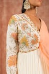 Buy_Shreeka_Off White Chanderi Embroidered Thread V-neck Floral Draped Anarkali _Online_at_Aza_Fashions