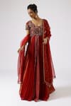 Buy_Shreeka_Red Chanderi Zari Striped Floral Vine Gradient Anarkali Sharara Set _at_Aza_Fashions