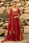 Buy_Shreeka_Red Striped Chanderi Zari Embroidered Floral Gradient Anarkali With Dupatta _at_Aza_Fashions