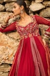 Buy_Shreeka_Red Striped Chanderi Zari Embroidered Floral Gradient Anarkali With Dupatta _Online_at_Aza_Fashions