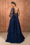 Shop_Shreeka_Blue Georgette Embroidered Zari V-neck Floral Dabka Asymmetric Gown _at_Aza_Fashions